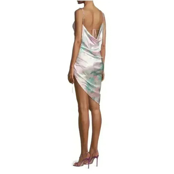 For Love & Lemons Mini Slip Dress XS Tie Dye Ruched Open Back Asymmetric Strappy - Picture 4 of 16